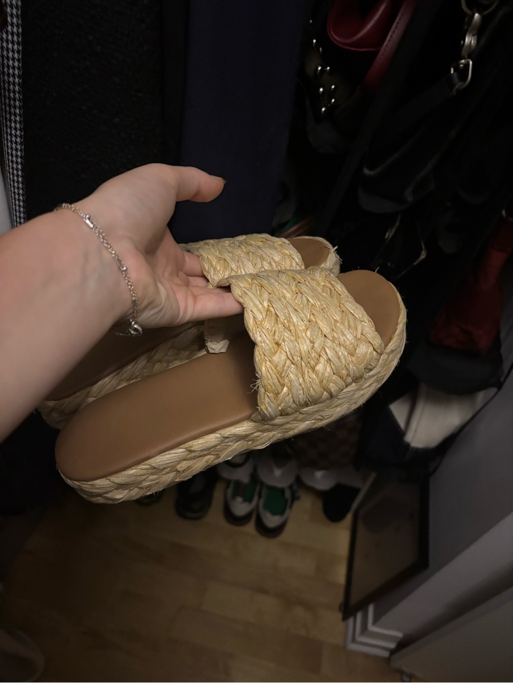 a new day Natural Straw Woven Platform Slide Sandals
